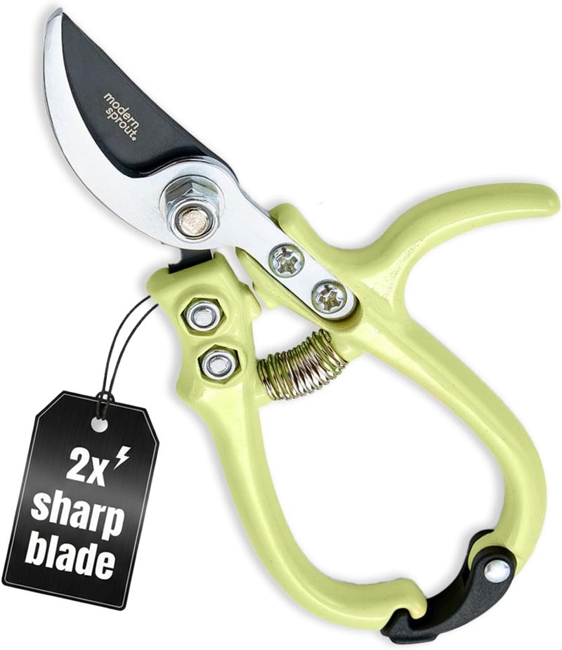 Modern Sprout Hand Pruners - Lightweight Pruning Shears W/Easy Lock- Gardening Scissors - Bypass Sharp Carbon Steel Blade - Rust Resistant - Garden Tools - Reusable Holster - Chartreuse - Image 1